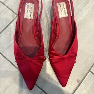 Gianni Bini Red Satin Pointed Slingback Flats with Bow Accent